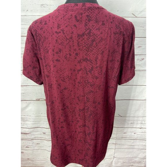 Side stitch womens small burgundy red black print Blouse‎ - Picture 3 of 7